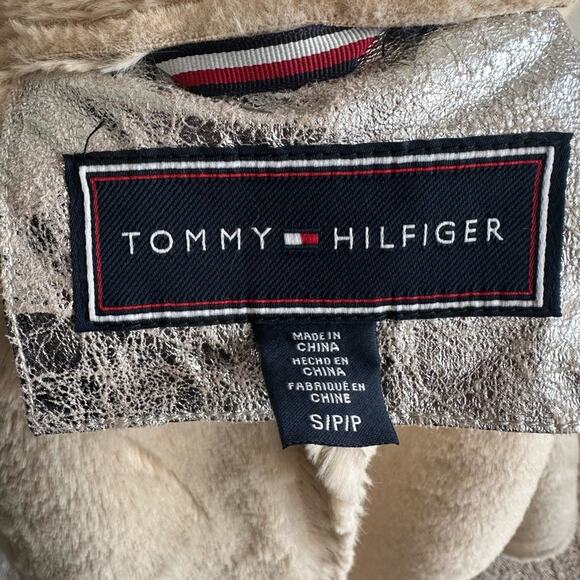 Y2K Tommy Hilfiger Metallic Silver Faux Shearling Moto Jacket | Size S - Picture 5 of 6